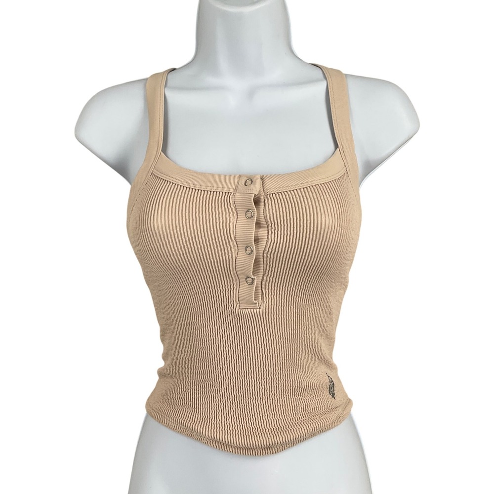 Free People FP Movement Tank‎ Top Womens XS/S Tan Ribbed Henley Racerback